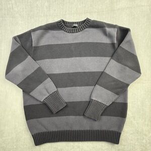 John Galt California Mens Striped Crewneck Sweater Grey‎ Blue Cotton MH320